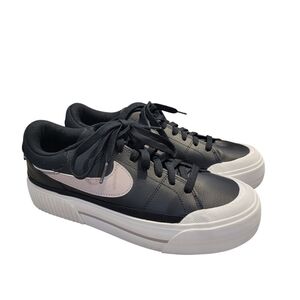 Nike Court Legacy Lift Platform Sneakers Black Leather Purple Nike Swoosh Sz 8
